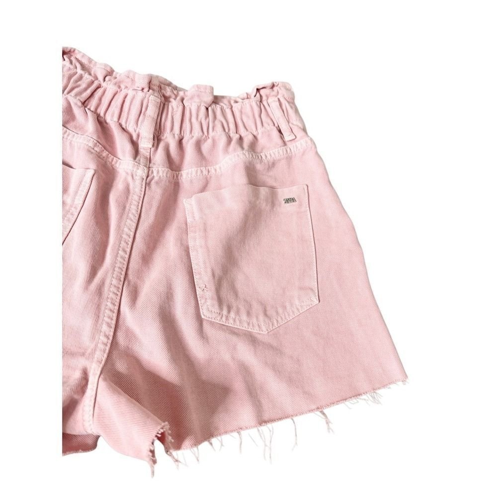 Zara Denim Shorts Size 6US Pink Cutoff Elastic Waistline High Waist - Picture 4 of 10